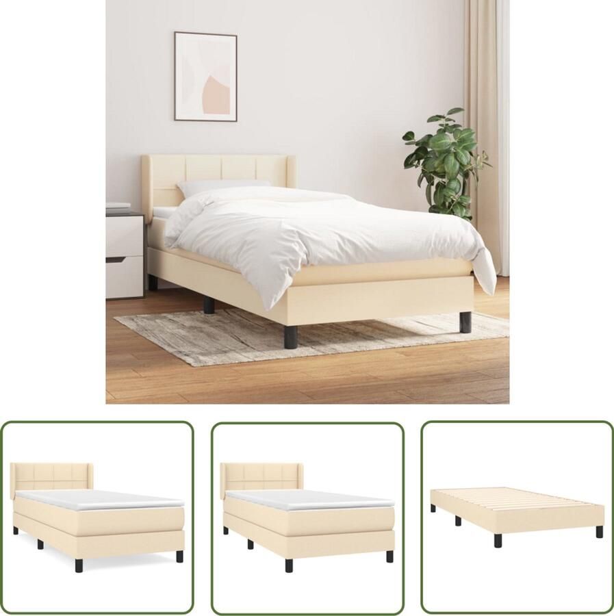 VidaXL Boxspring Crèmekleurig Inclusief Matras 80x200 cm Boxspringbed Boxspring Tweepersoonsbed Creme Kleurig Bed Middenhard Matras Pocketed Veren Matras Stapelbare Bedden