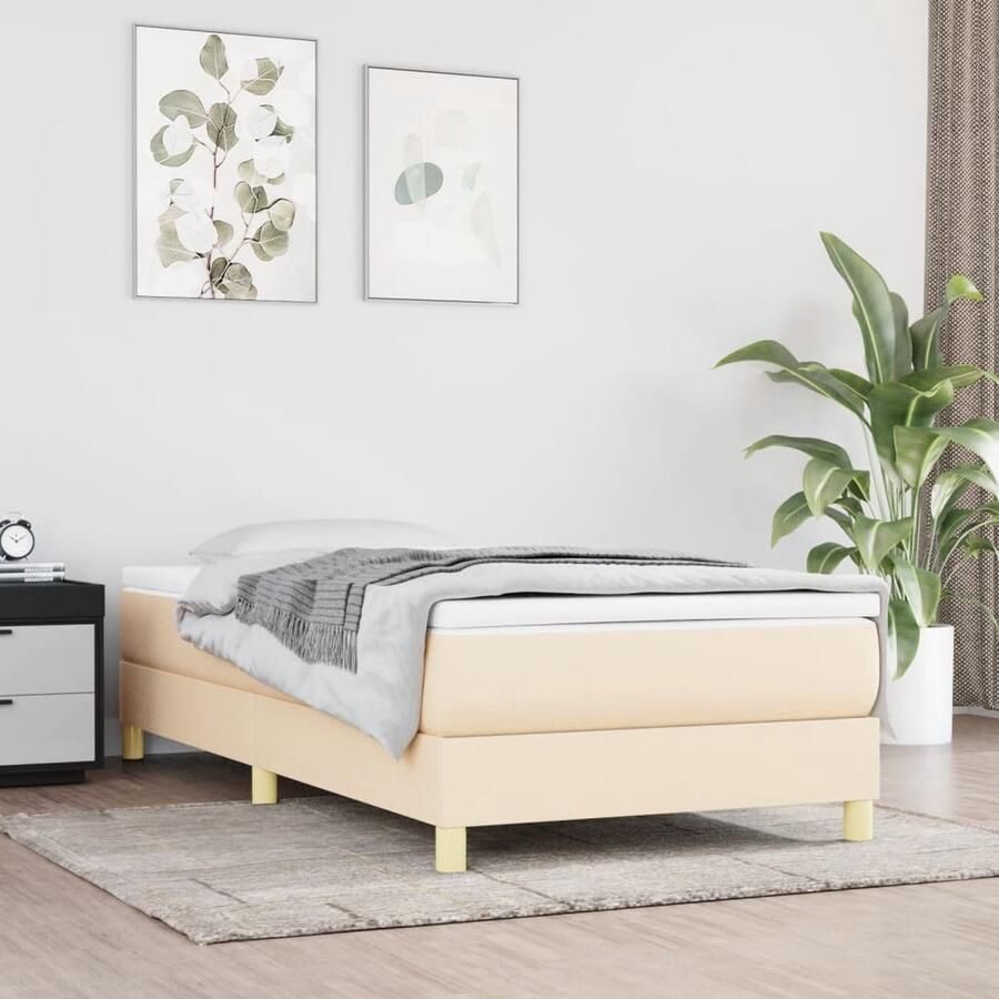 VidaXL Boxspring Crèmekleurig Inclusief Matras 90x190 cm Boxspringbed Bed Frame Tweepersoonsbed Slaapkamer Meubilair Creme Kleur Matras Topper Pocketed Veren