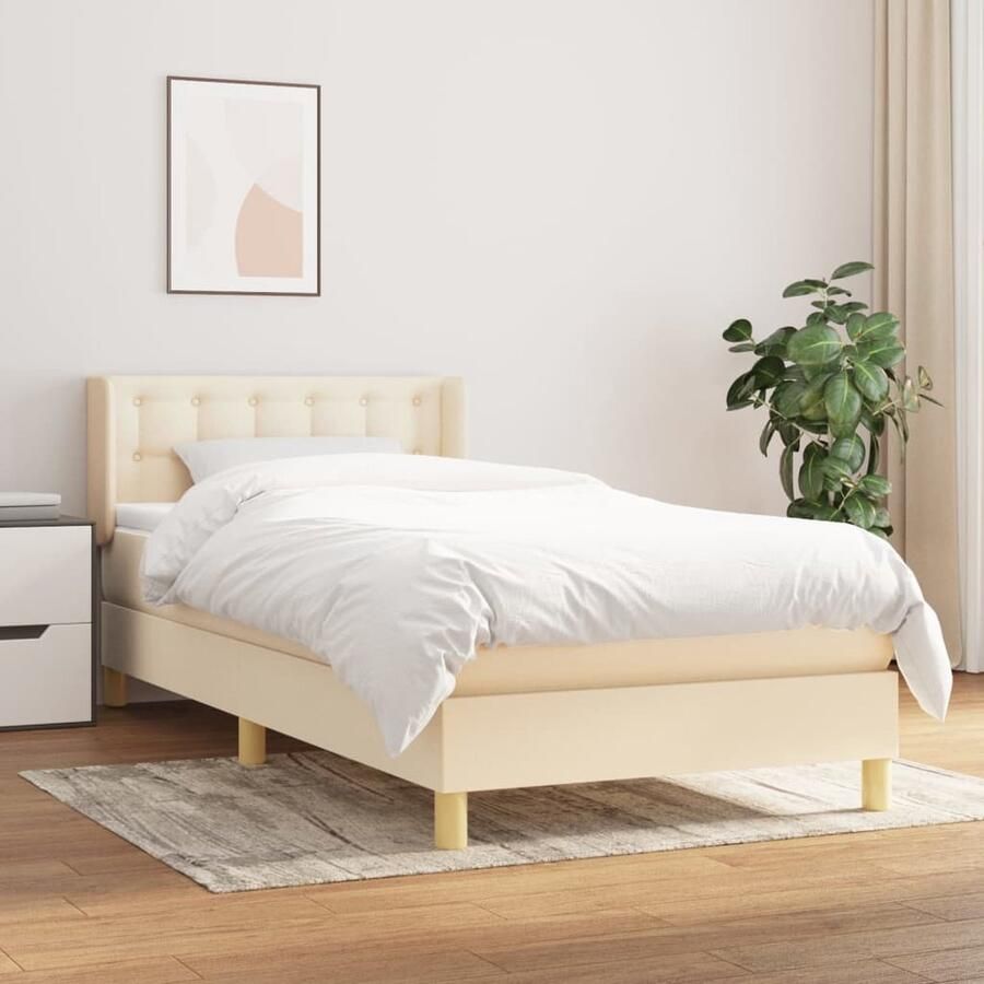 VidaXL Boxspring Crèmekleurig Inclusief Matras 90x190 cm Boxspringbed Boxsprings Creme Kleur Tweepersoonsbed Pocketveer Matras Middenhard Matras Adjustable Headboard - Foto 2