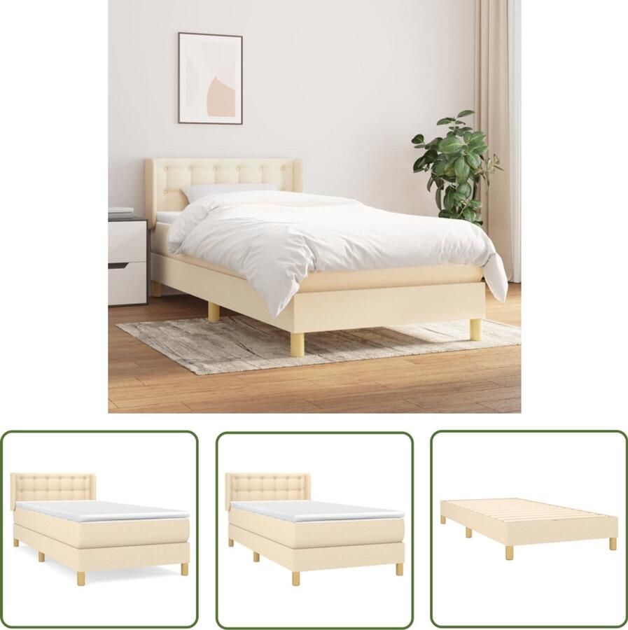 VidaXL Boxspring Crèmekleurig Inclusief Matras 90x190 cm Boxspringbed Boxsprings Creme Kleur Tweepersoonsbed Pocketveer Matras Middenhard Matras Adjustable Headboard