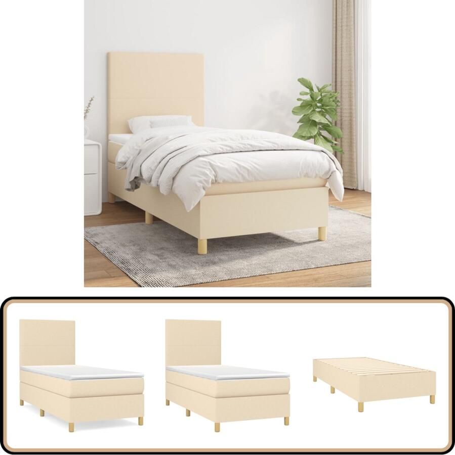 VidaXL Boxspring crèmekleurig Inclusief Matras 90x200 cm Boxspringbed Slaapcomfort Pocketvering Middelduur Crèmekleurig