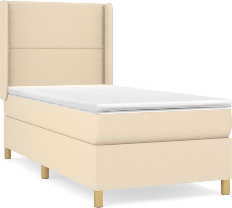 VidaXL Boxspring crèmekleurig Inclusief matras Boxspringbed Cremekleurig Tweepersoonsbed Pocketed Veren Matras Middelhard Slaapcomfort Slaapkamer Meubilair - Foto 2