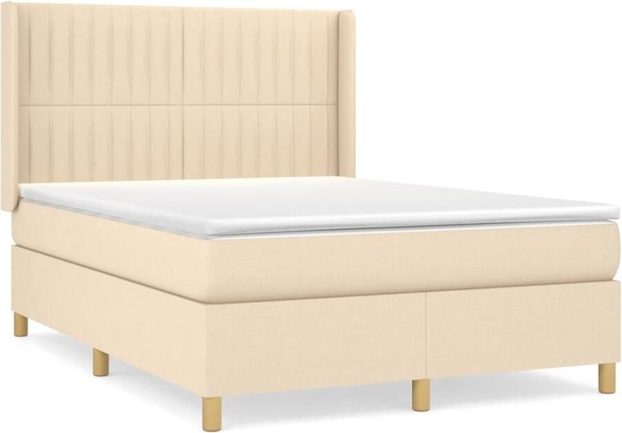 VidaXL Boxspring crèmekleurig Inclusief Matras en Topmatras Boxspringbed Creme Kleur Verstelbare Hoofdbord Pocketvering Matras Middelharde Ondersteuning Huidgevend Topmatras - Foto 2