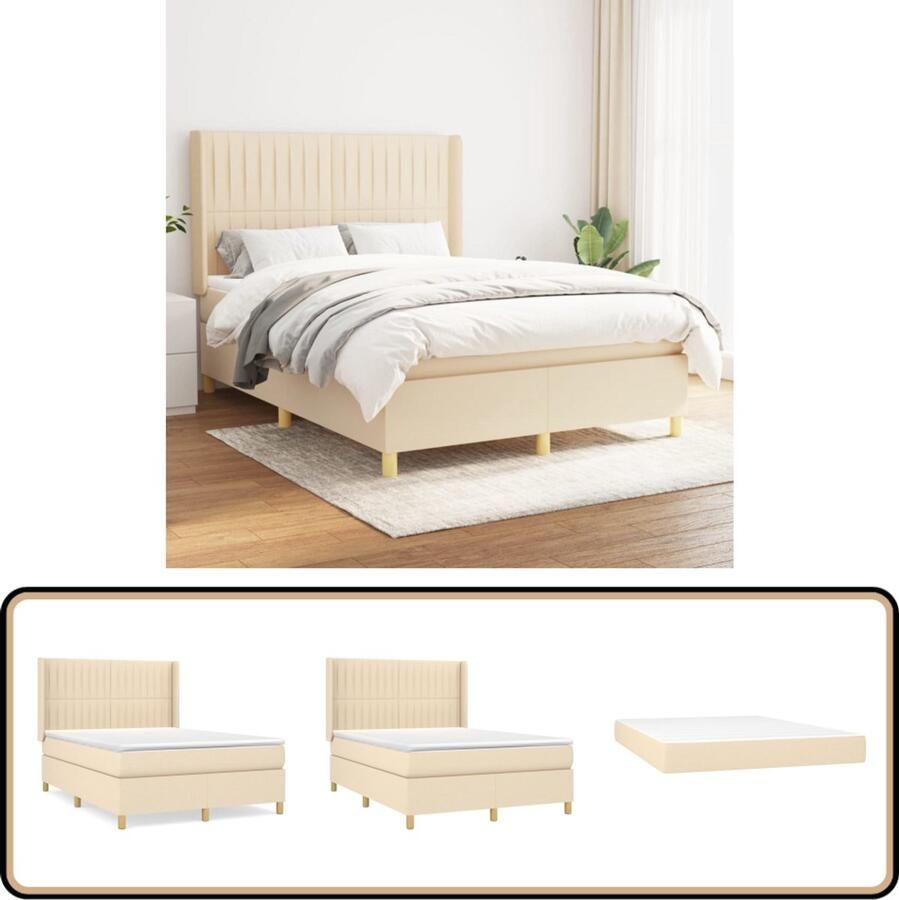 VidaXL Boxspring crèmekleurig Inclusief Matras en Topmatras Boxspringbed Creme Kleur Verstelbare Hoofdbord Pocketvering Matras Middelharde Ondersteuning Huidgevend Topmatras