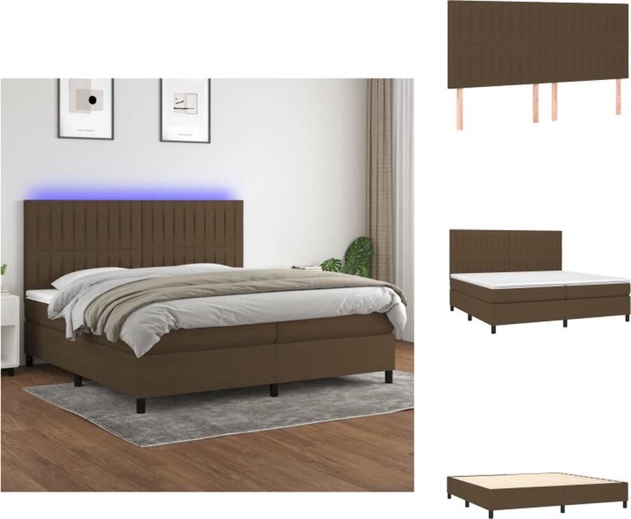 VidaXL Bed Boxspring Donkerbruin 203 x 200 x 118 128 cm Verstelbaar hoofdbord Kleurrijke LED-verlichting Pocketvering matras Huidvriendelijk topmatras Incl montagehandleiding Bed - Foto 7