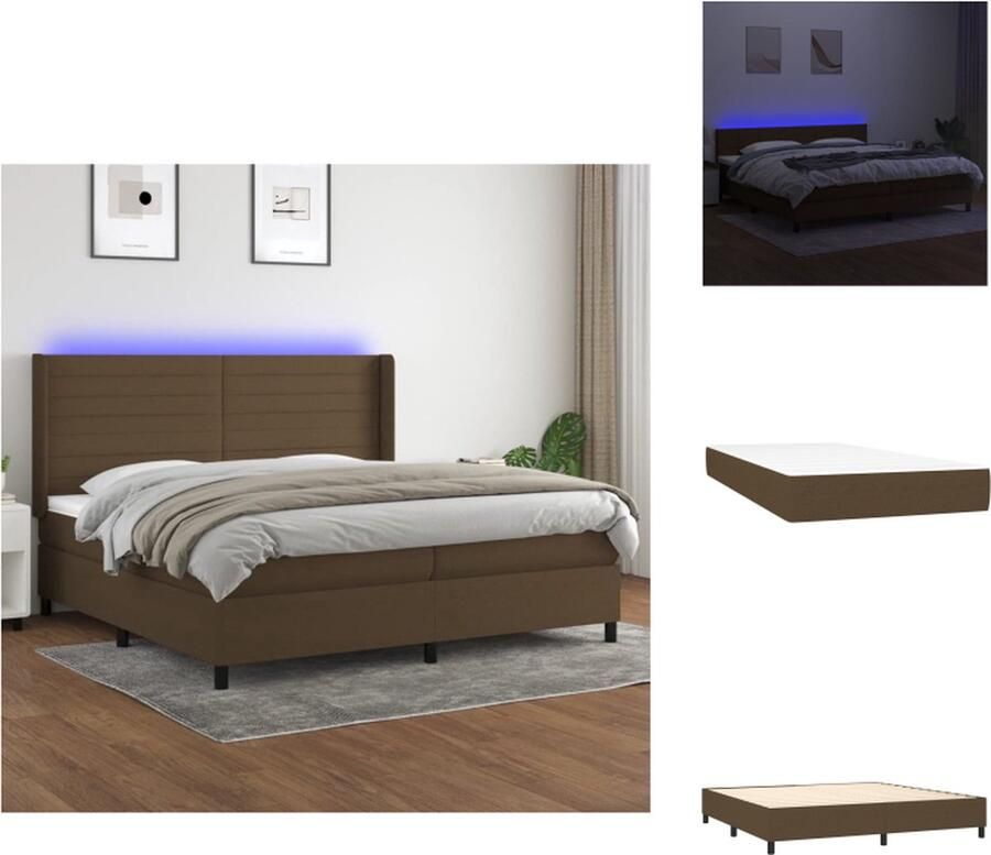 VidaXL Boxspring Bed Donkerbruin 203x203x128 cm Verstelbaar hoofdbord Kleurrijke LED-verlichting Pocketvering matras Huidvriendelijk topmatras Inclusief montagehandleiding Met USB-aansluiting Bed - Foto 5