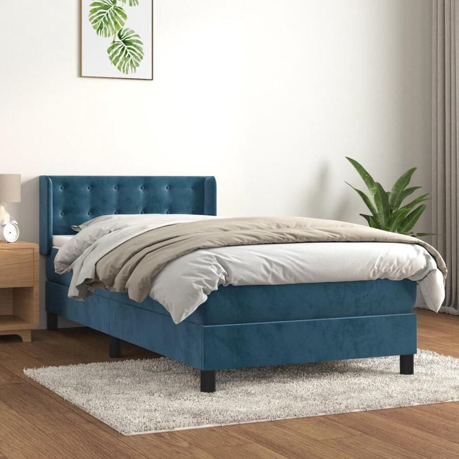 VidaXL Boxspring Donkerblauw 80x200 cm Boxspringbed Fluweel Bed Pocketveer Matras Hoog Hoofdbord Adjustable Headboard Donkere Kleuren - Foto 2