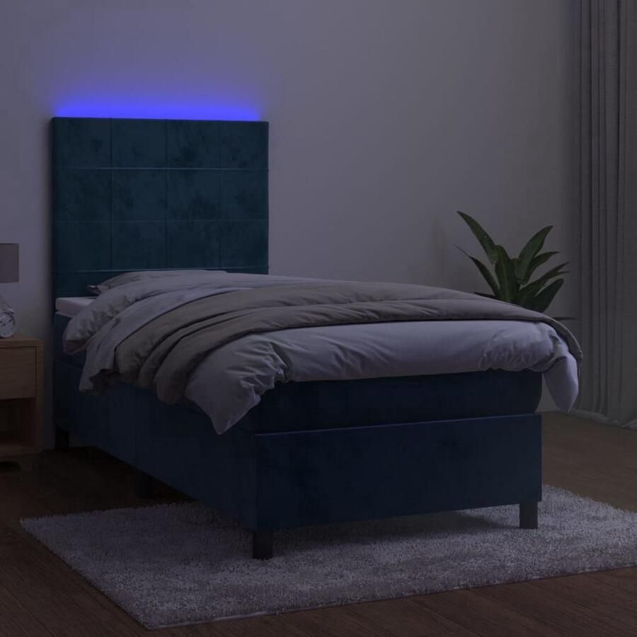 VidaXL Boxspring Boxsprings Bed Slaapmeubel Boxspring met matras en LED fluweel donkerblauw 90x190 cm