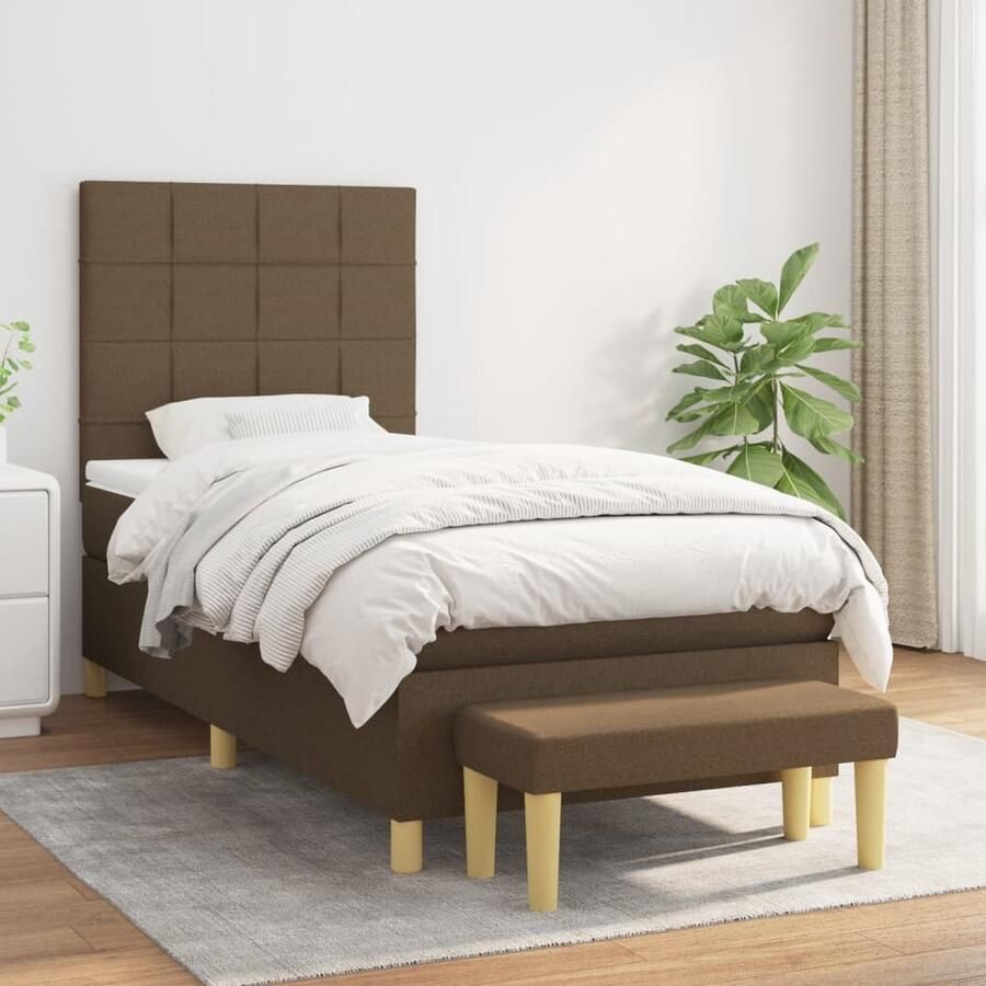 VidaXL The Living Store Boxspring met matras stof donkerbruin 90x190 cm Boxspringbed Boxspring Donkere Bruine Bed Tweepersoonsbed Pocketed Veren Matras - Foto 2