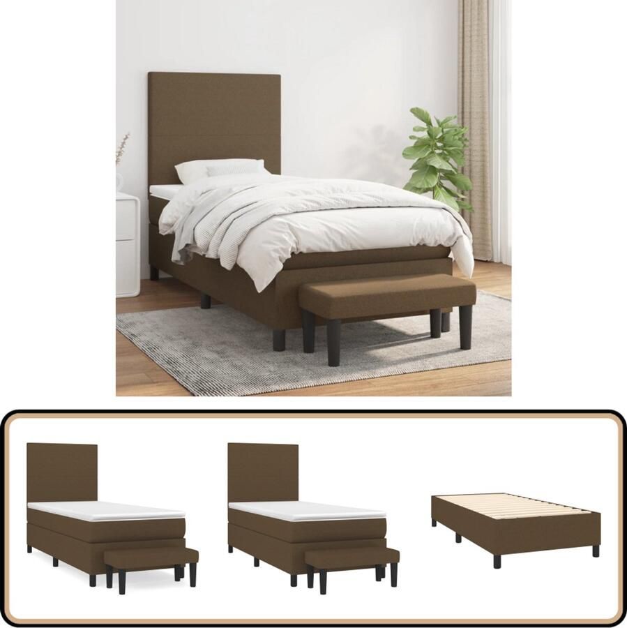 VidaXL Boxspring Donkerbruin 100x200 cm Inclusief Matras Boxspringbed Donkere Bruine Kleur Verstelbare Hoofdbord Pocketvering Matras Middelhard