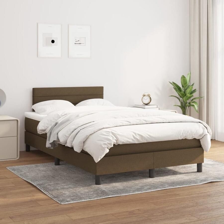 VidaXL Boxspring Donkerbruin 120x200 cm Inclusief Matras Boxspringbed Slaapcomfort Boxspring Tweepersoonsbed Donkere Kleuren Houten Frame Lederlook Design Slaapkamer - Foto 2