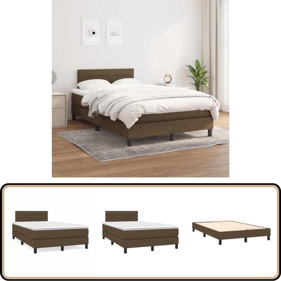 VidaXL Boxspring Donkerbruin 120x200 cm Inclusief Matras Boxspringbed Slaapcomfort Boxspring Tweepersoonsbed Donkere Kleuren Houten Frame Lederlook Design Slaapkamer