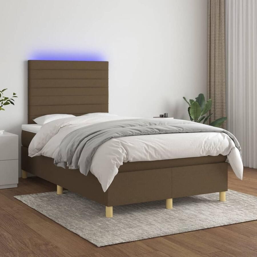 VidaXL Boxspring Donkerbruin 120x200 cm LED Boxspring Boxsprings Led Lampje Slaapcomfort Adjustable Headboard Pocketed Spring Mattress Bedroom Furniture - Foto 2