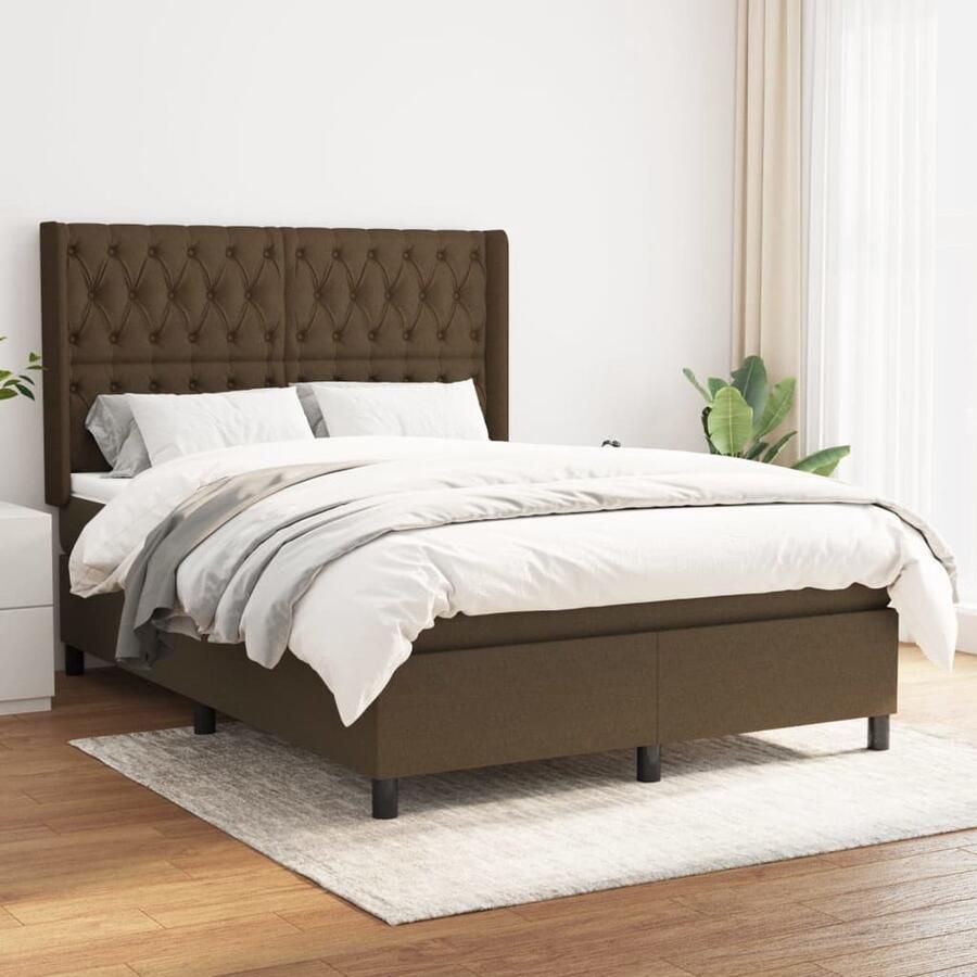 VidaXL Boxspring Donkerbruin 140x190 cm Boxspringbed Boxspring Donkere Bruine Bed Houten Bed Frame Lederlook Bed King Size Bed Groot Bed Tweepersoonsbed Bedroom Furniture - Foto 2