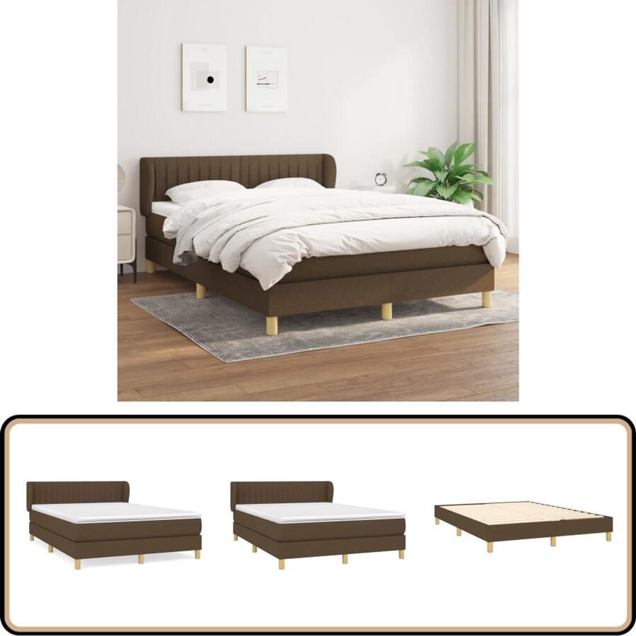 VidaXL Boxspring Donkerbruin 140x200 cm Boxspringbed Donkere Kleuren Houten Frame Pocketed Veren Matras Middenhard Matras Hoofdbord Bedroom Furniture