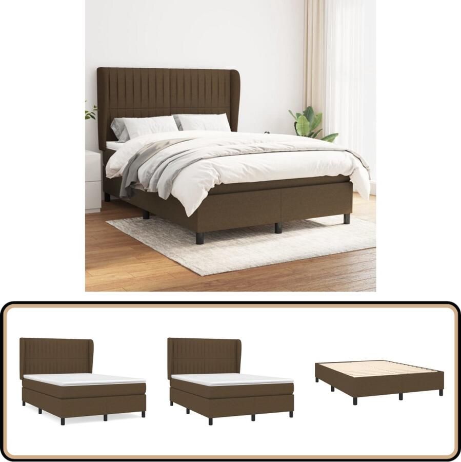 VidaXL Boxspring Donkerbruin 140x190 cm Boxspringbed Donkere Bruine Boxspring Frame Slaapcomfort Pocketveer Matras Middenhard Matras Hoofdbord Adjustable Headboard