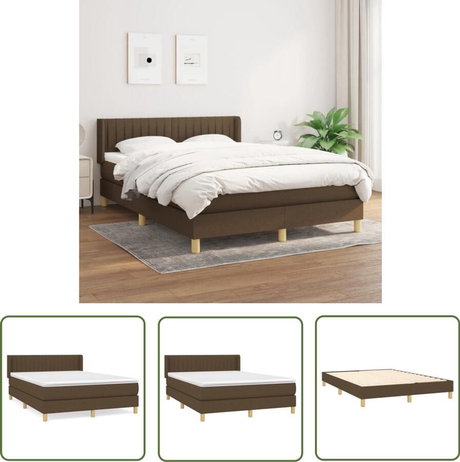 VidaXL Boxspring Donkerbruin 140x190 cm Boxspringbed Donkere Bruine Kleuren Pocketveer Matras Middelhard Matras Slaapkamer Meubilair