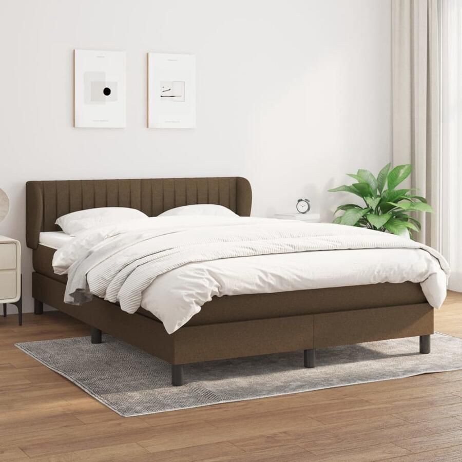 VidaXL Boxspring Donkerbruin 140x190 cm Inclusief Matras Boxspringbed Donkere Bruine Boxspring Pocketveer Matras Middenhard Matras Hoofdbord Slaapkamer Meubels - Foto 2