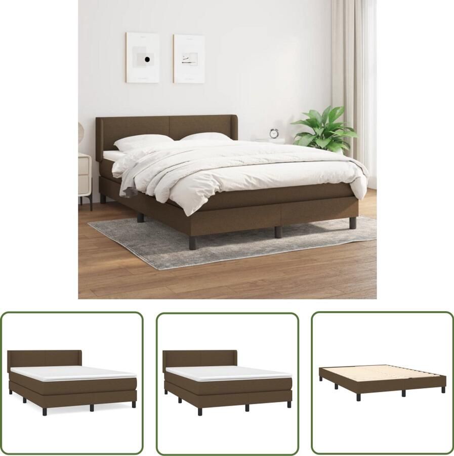 VidaXL Boxspring Donkerbruin 140x190 cm Inclusief Matras Boxspringbed Donkere Bruine Boxspring Pocketveer Matras Middenhard Matras Boxspring Kopen