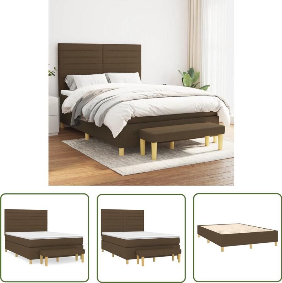 VidaXL Boxspring Donkerbruin 140x200 cm Boxspring Bed Donkere Bruine Meubels Tweepersoonsbed Pocketveer Matras Houten Bed Luxe Bed Bedroom Furniture