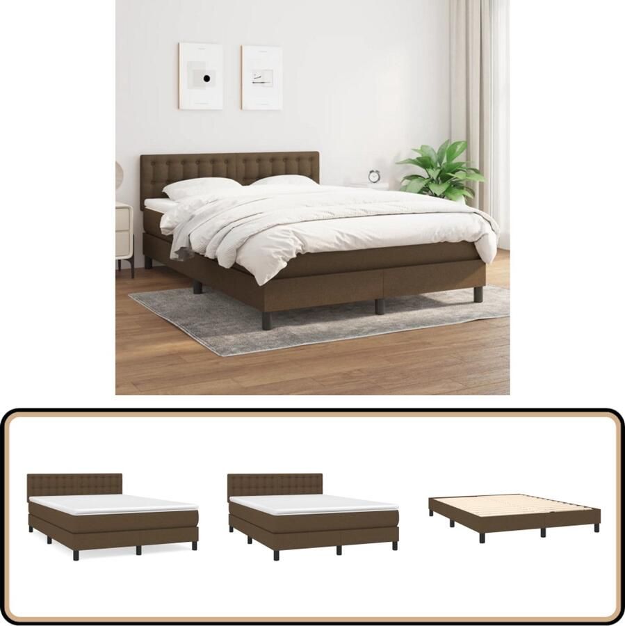 VidaXL Boxspring Donkerbruin 140x200 cm Boxspringbed Boxsprings Slaapkamer Meubilair Tweepersoons Bed Bruine Bed