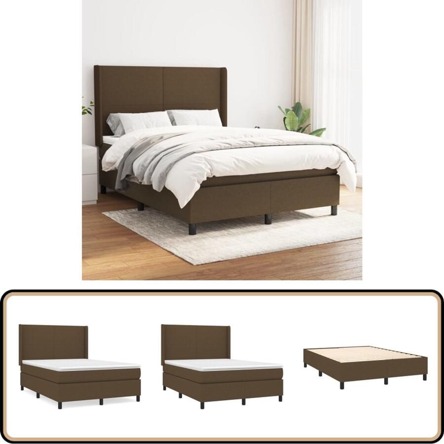VidaXL Boxspring Donkerbruin 140x200 cm Boxspringbed Donkere Bruine Boxspring Tweepersoons Bed Pocketveer Matras Boxspring Frame