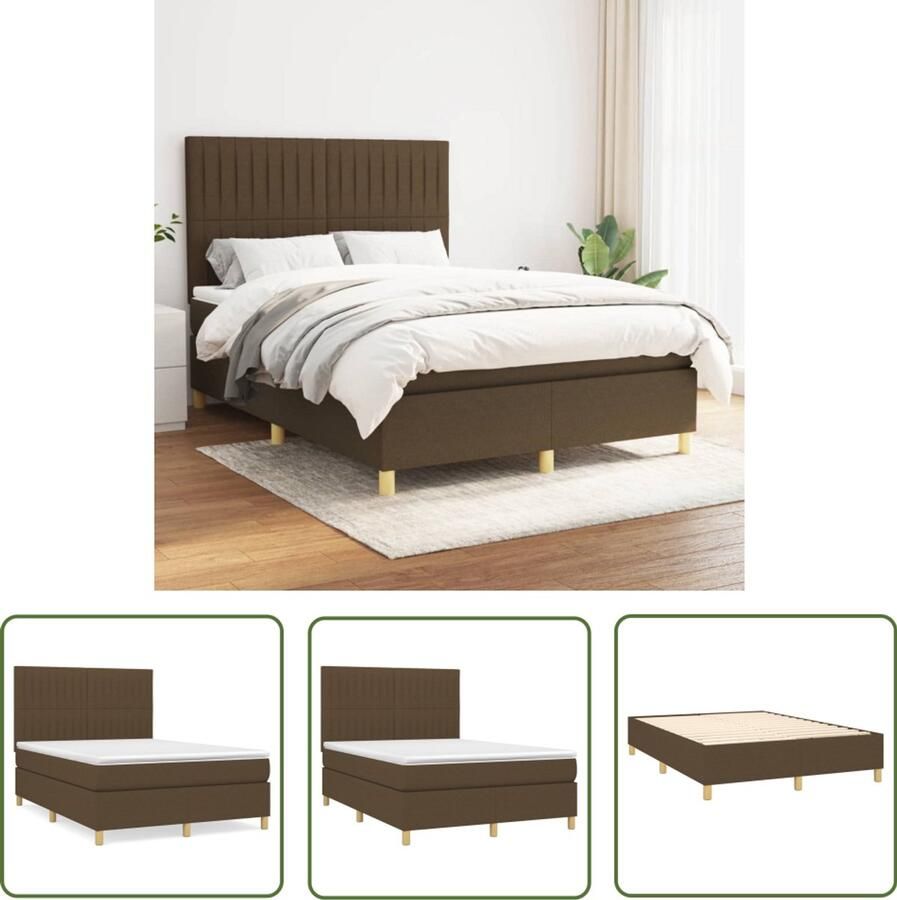 VidaXL Boxspring Donkerbruin 140x190 cm Boxspringbed Boxspring Bed Donkere Bruine Bed Tweepersoonsbed Pocketed Veren Matras Hoofdbord Bedroom Furniture