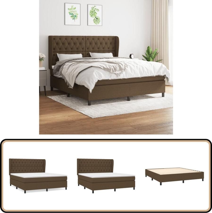 VidaXL Boxspring Donkerbruin 160x200 cm Boxspringbed Donkere Meubels Tweepersoonsbed Pocketveermatras Houten Bed Frame