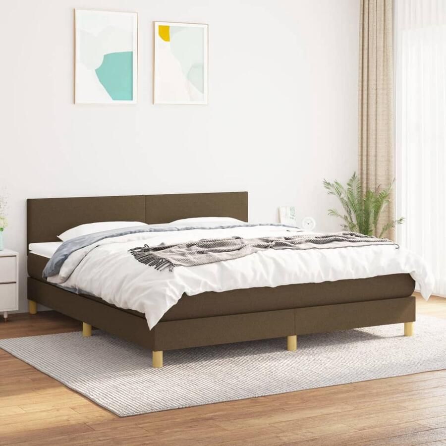VidaXL Boxspring Donkerbruin 160x200 cm Boxspringbed Slaapcomfort Boxspring Tweepersoonsbed Bruine Bedbank Lederlook Bed Design Bed Slaapkamer Meubilair - Foto 2
