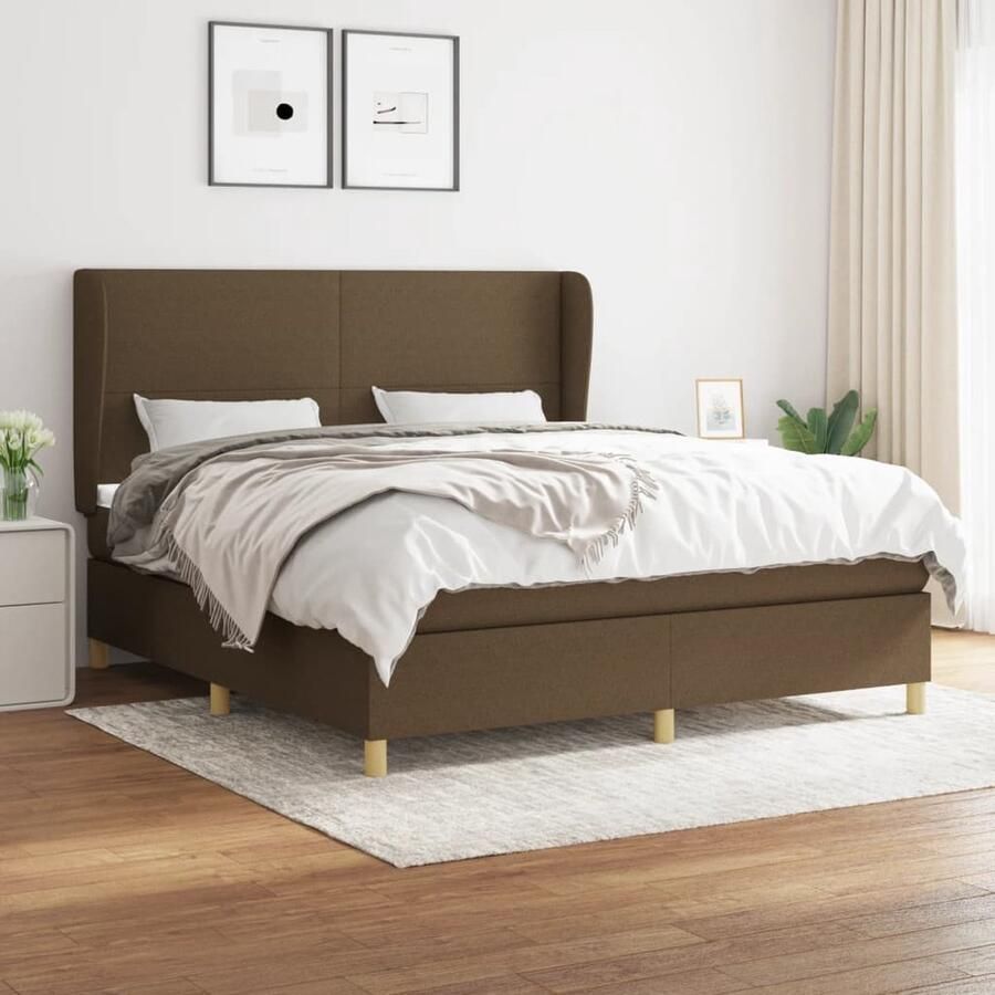 VidaXL Boxspring Donkerbruin 160x200 cm Inclusief Matras Boxspringbed Slaapcomfort Boxspring Tweepersoonsbed Donkere Kleuren Lederlook Design Slaapkamer - Foto 2