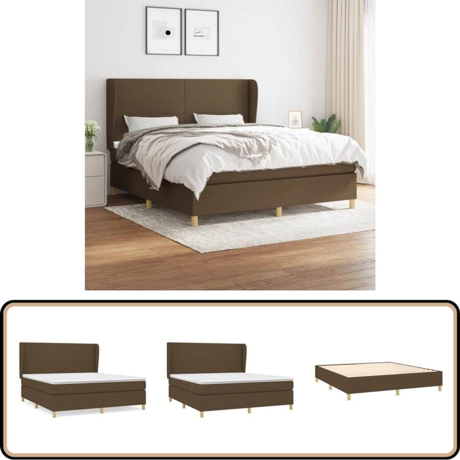 VidaXL Boxspring Donkerbruin 160x200 cm Inclusief Matras Boxspringbed Slaapcomfort Boxspring Tweepersoonsbed Donkere Kleuren Lederlook Design Slaapkamer