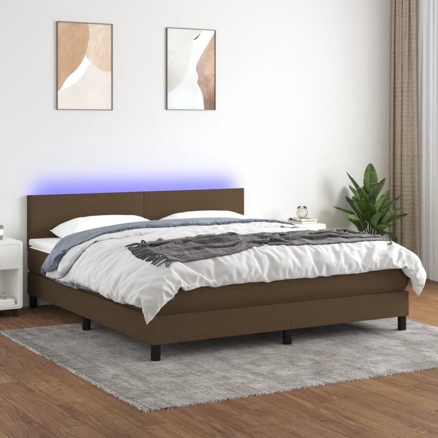 VidaXL Boxspring Donkerbruin 160x200 cm LED Boxspring Donkere Bruine Boxspring Led Boxspring Pocketveer Matras Boxspring Met Led Boxspring Frame Slaapcomfort Bedroom Furniture - Foto 2