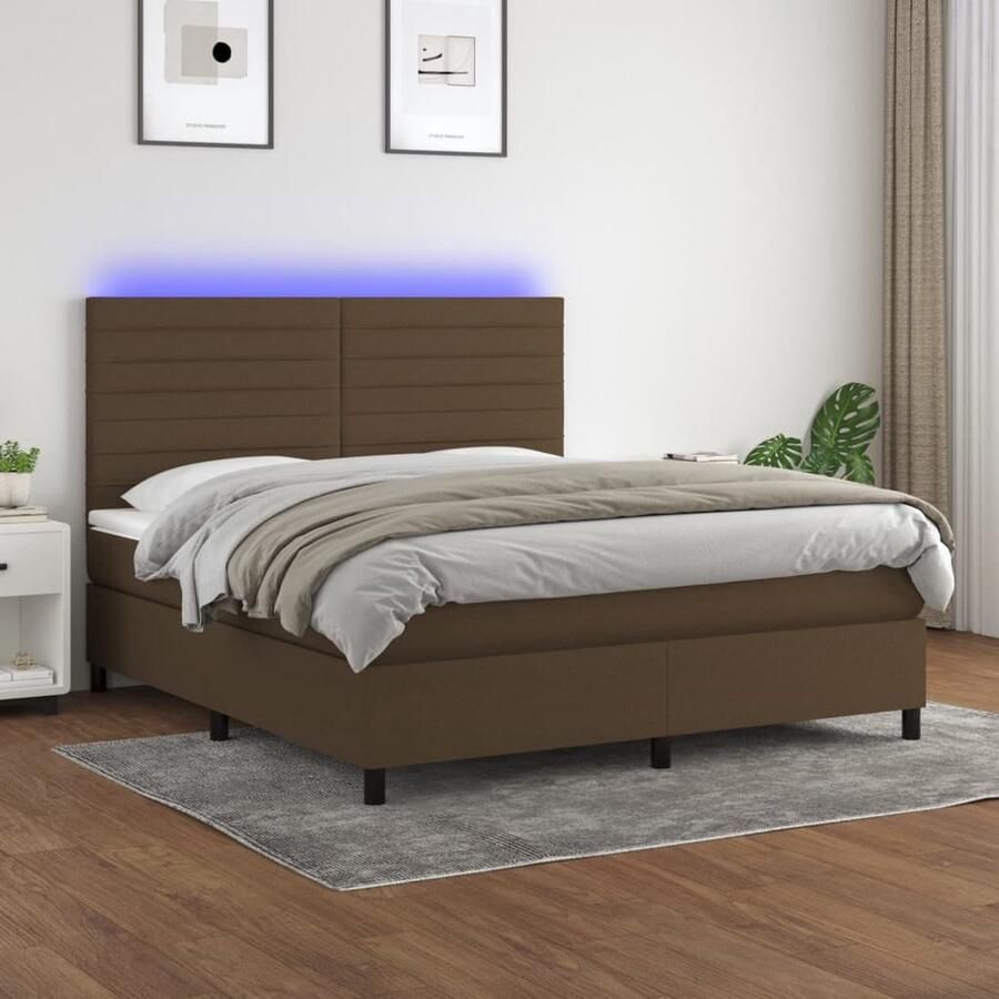 VidaXL Boxspring Donkerbruin 160x200 cm Met LED Boxspring Donkere Bruine Boxspring Verstelbare Boxspring Led Boxspring Met Led Verlichting Boxspring Met Pocketed Veren - Foto 2