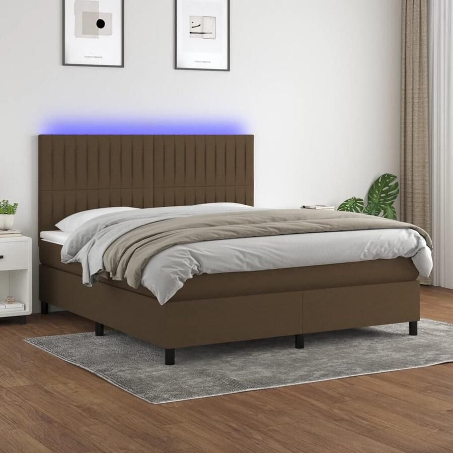 VidaXL Boxspring Donkerbruin 160x200 cm Met LED Boxspring Elektrisch Bed Led Lamp Donkere Bruine Boxspring Met Led Elektrische Boxspring Slaapcomfort Lederlook Boxspring - Foto 2