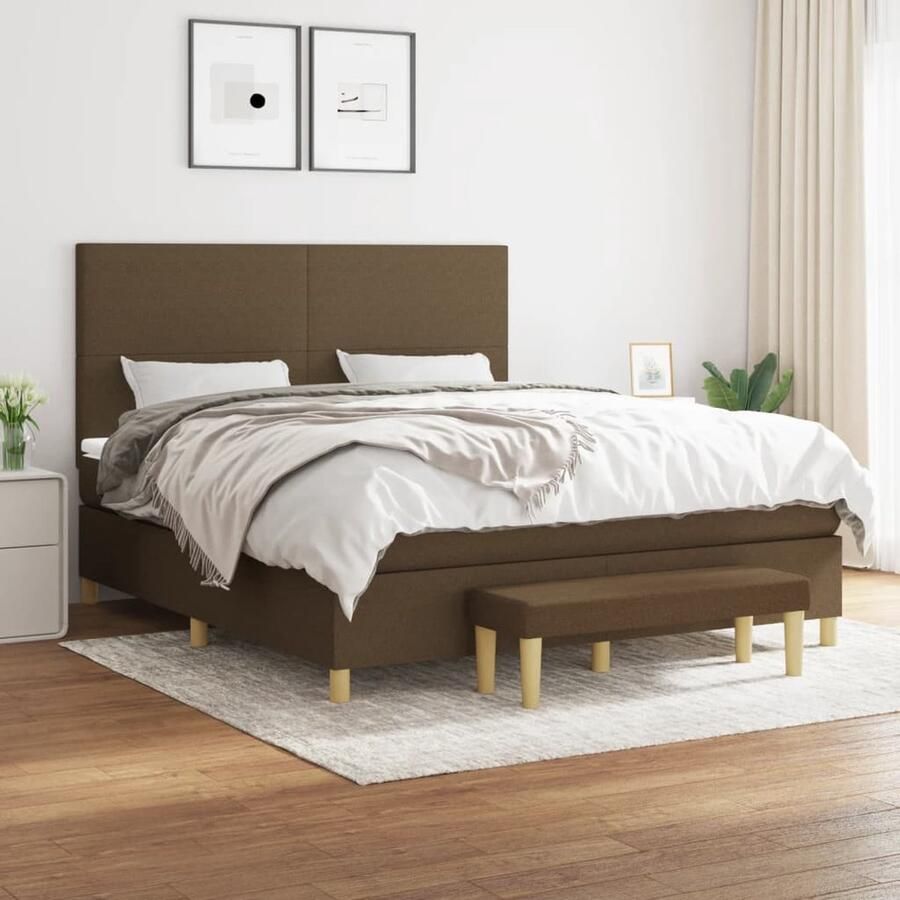 VidaXL Boxspring Donkerbruin 160x200 cm met Matras Boxspringbed Boxspring Tweepersoonsbed Donkere Meubels Houten Bed Pocketed Veren Matras Middelhard Matras Hoofdbord Bedbank - Foto 2