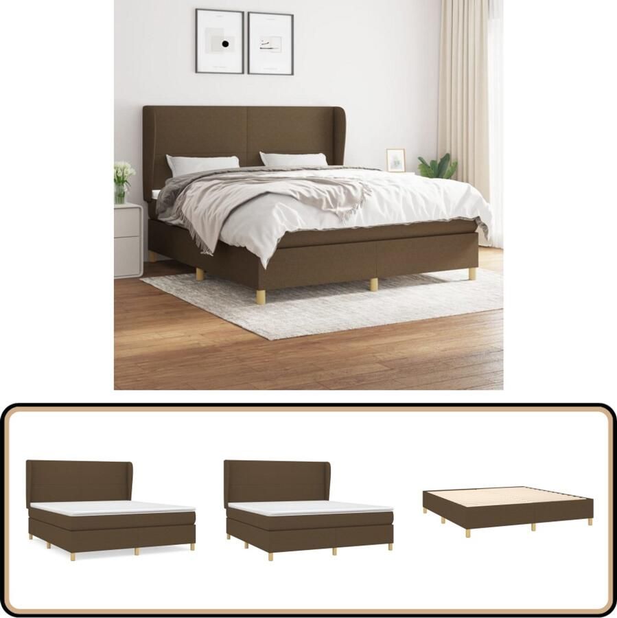 VidaXL Boxspring Donkerbruin 180x200 cm Boxspring Bed Boxspring Tweepersoonsbed Donkere Bruine Bed Houten Bed Frame Pocketveer Matras Middenhard Matras Luxe Bed Slaapcomfort