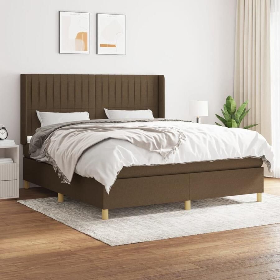 VidaXL Boxspring Donkerbruin 180x200 cm Boxspringbed Boxspring Tweepersoonsbed Donkere Houten Meubels Slaapcomfort Pocketveermatras Middenhard Matras Hoofdbord Bedroom Decor - Foto 2