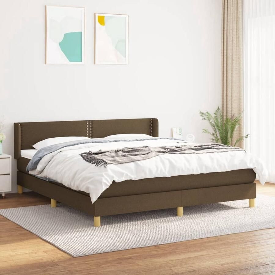 VidaXL Boxspring Donkerbruin 180x200 cm Boxspringbed Donkere Bruine Boxspring 180x200 Pocketveer Matras Hoofdbord