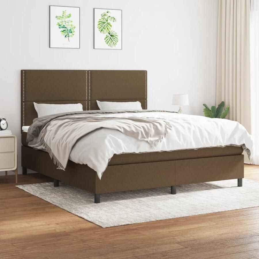 VidaXL Boxspring Donkerbruin 180x200 cm Boxspringbed Tweepersoonsbed Donkere Bruine Bed Houten Bed Frame Boxspring Met Pocketed Veren Middenhard Matras Adjustable Headboard - Foto 2