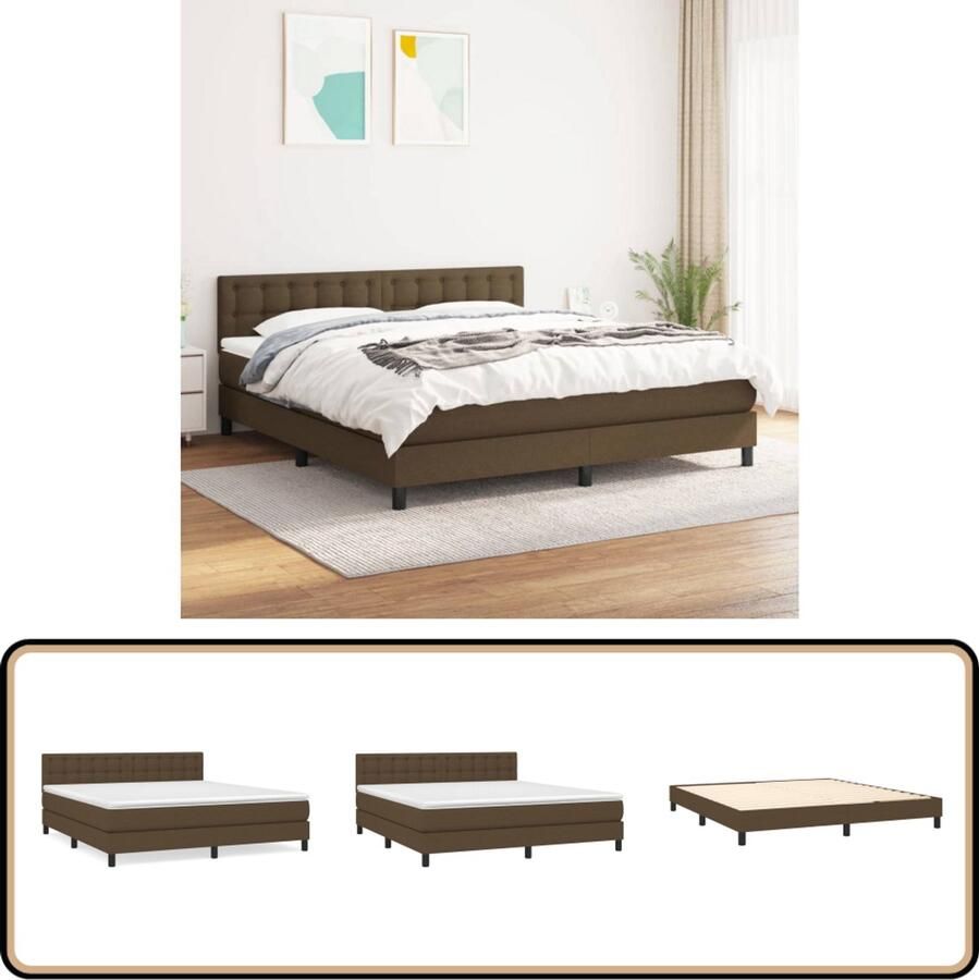 VidaXL Boxspring Donkerbruin 180x200 cm Inclusief Matras Boxspringbed Boxspring Slaapkamer Tweepersoonsbed Pocketed Spring Mattress