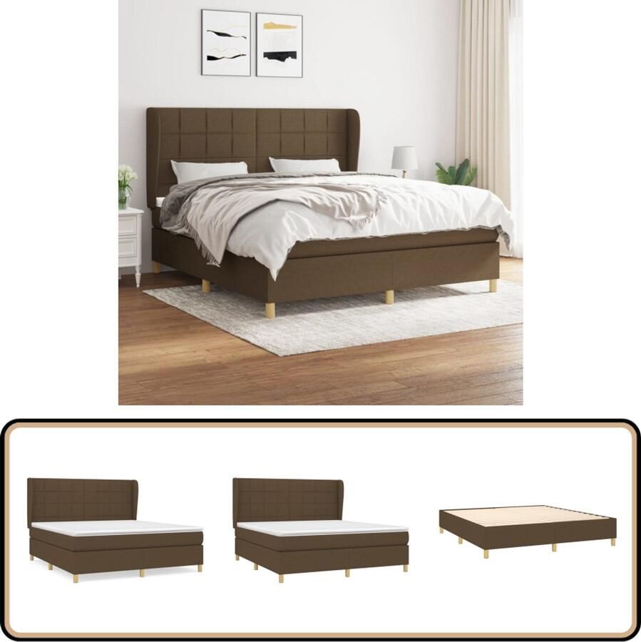 VidaXL Boxspring Donkerbruin 180x200 cm Inclusief Matras Boxspringbed Boxsprings Slaapkamer Meubels Tweepersoonsbed Donkere Kleuren