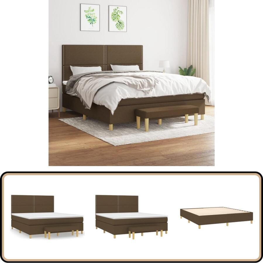 VidaXL Boxspring Donkerbruin 180x200 cm Inclusief Matras Boxspringbed Pocketvering Donkere Bruine Kleur Verstelbare Hoofdbord Slaapkamer Meubels