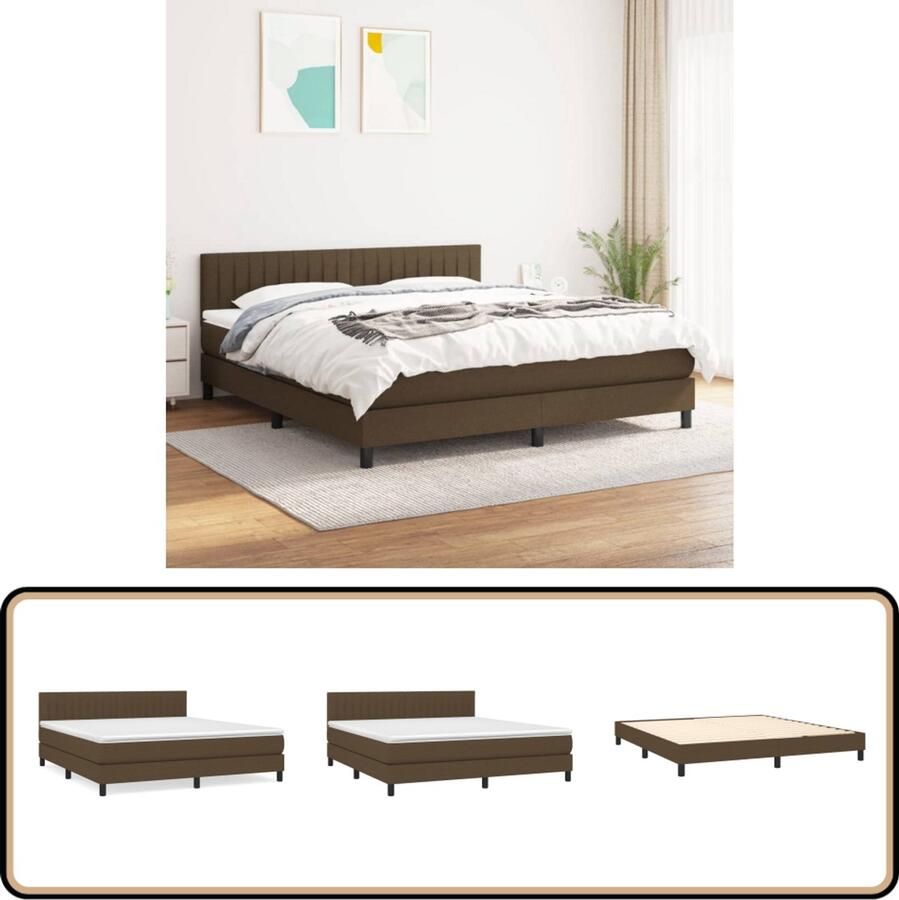 VidaXL Boxspring Donkerbruin 180x200 cm Inclusief Matras Boxspringbed Slaapcomfort Pocketveermatras Verstelbare Hoofdbord Duurzaam Materiaal Middelduur