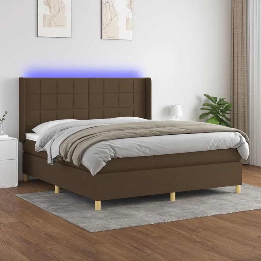 VidaXL Boxspring Donkerbruin 180x200 cm LED Boxspring Led Boxspring Donkere Bruine Boxspring Set Pocketveer Matras - Foto 2