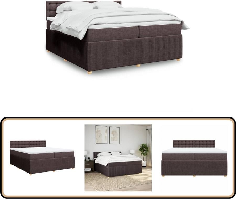 VidaXL Boxspring Donkerbruin 200x200 cm Boxspring Boxspringbed Tweepersoonsbed Donkere Bruine Bed Stoffen Bed