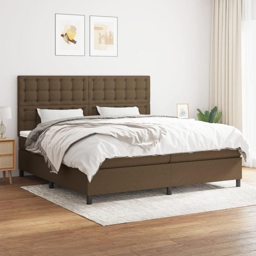 VidaXL Boxspring Donkerbruin 200x200 cm Boxspringbed Boxspring Donkere Bruine Bed Tweepersoonsbed Pocketveer Matras Middenhard Matras Lederlook - Foto 2