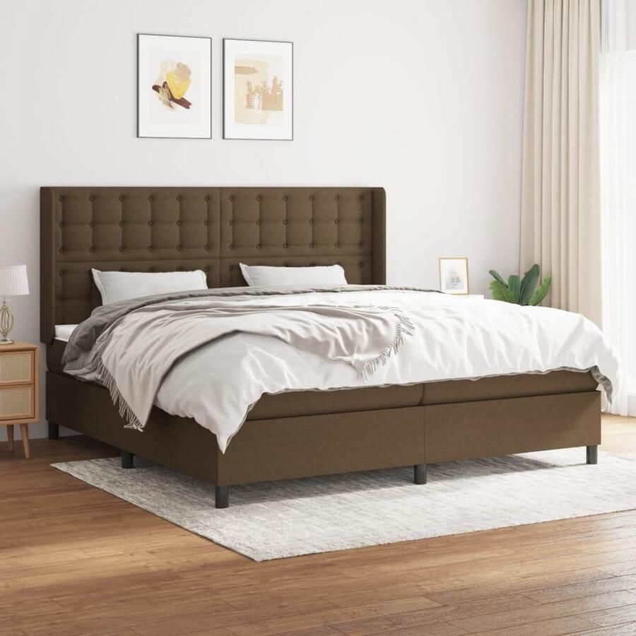 VidaXL Boxspring Donkerbruin 200x200 cm Boxspringbed Boxsprings Slaapkamer Meubels Bed Frame Tweepersoonsbed Donkere Kleuren Lederlook Houten Bed - Foto 2