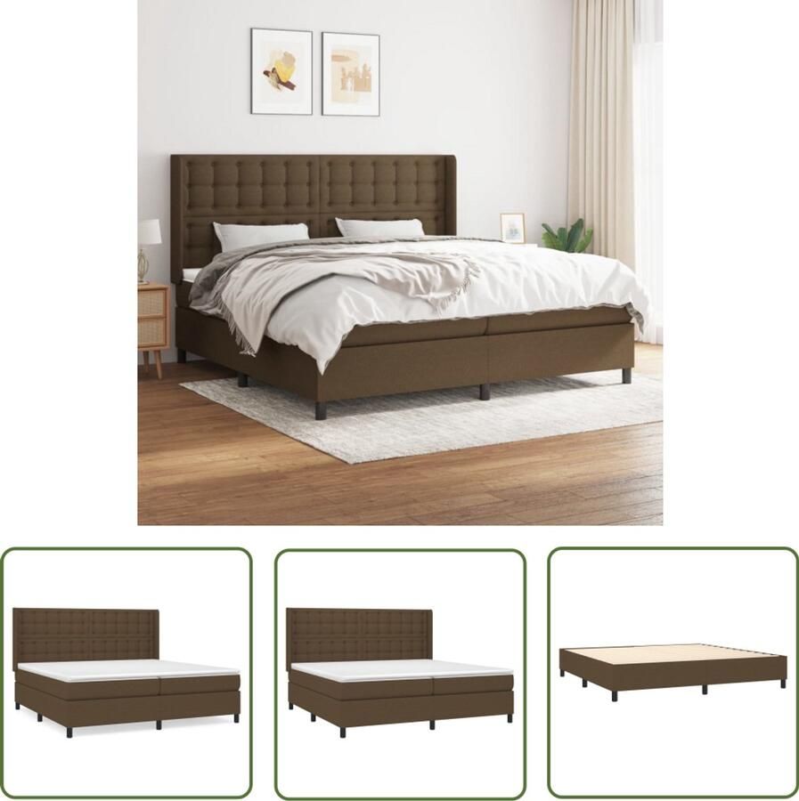 VidaXL Boxspring Donkerbruin 200x200 cm Boxspringbed Boxsprings Slaapkamer Meubels Bed Frame Tweepersoonsbed Donkere Kleuren Lederlook Houten Bed