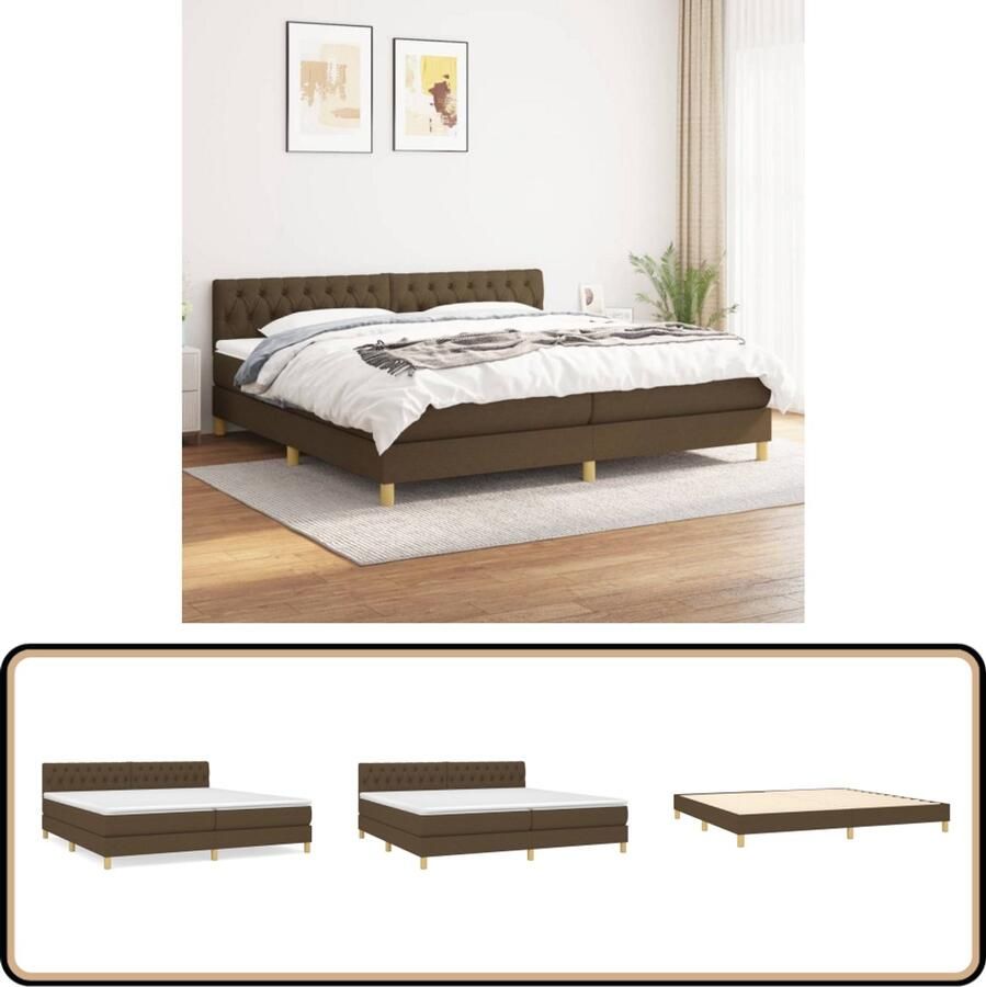 VidaXL Boxspring Donkerbruin 200x200 cm Boxspringbed Boxsprings Tweepersoonsbed Slaapcomfort Pocketvering Middenhard Bruine Bed Lederlook