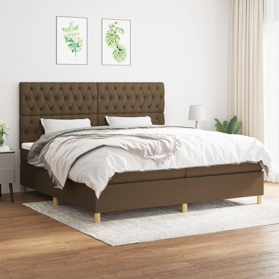 VidaXL Boxspring Donkerbruin 200x200 cm Boxspringbed Donkere Bruine Meubels Tweepersoons Bed Pocketed Spring Mattress Medium Firm Mattress Hoofdbord Met Instelbare Hoogte - Foto 2
